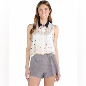 Ann Taylor Black Off White Polka Dots Sleeveless Flowy Lightweight Office Top